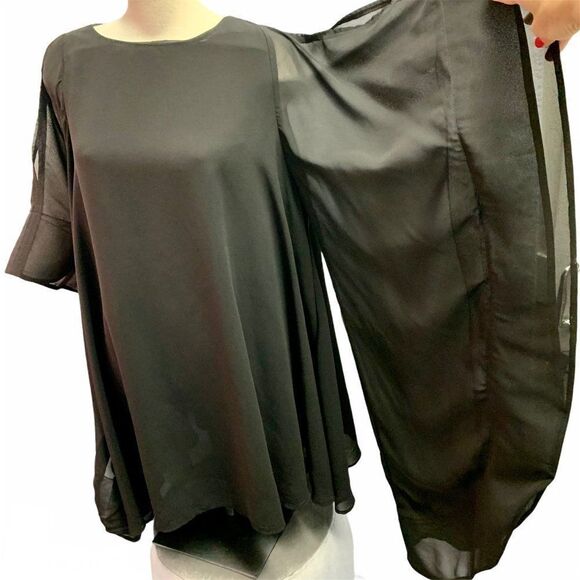 WHY DRESS Black chiffon butterfly sleeve dress SzL - Picture 8 of 15